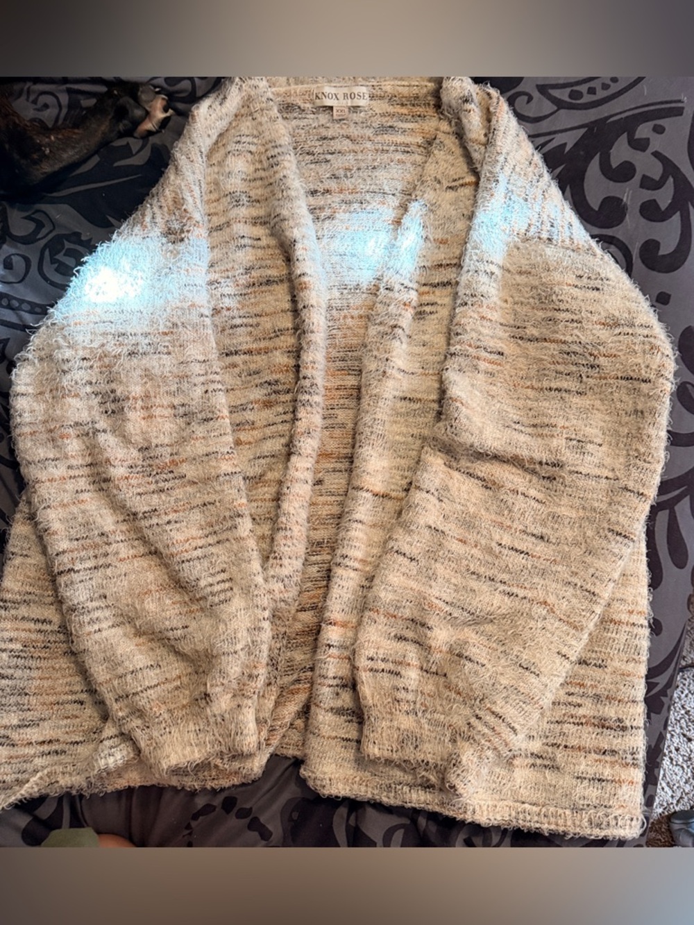 Knox Rose Cream Marled Open-Front Cardigan with Multicolor Flecks